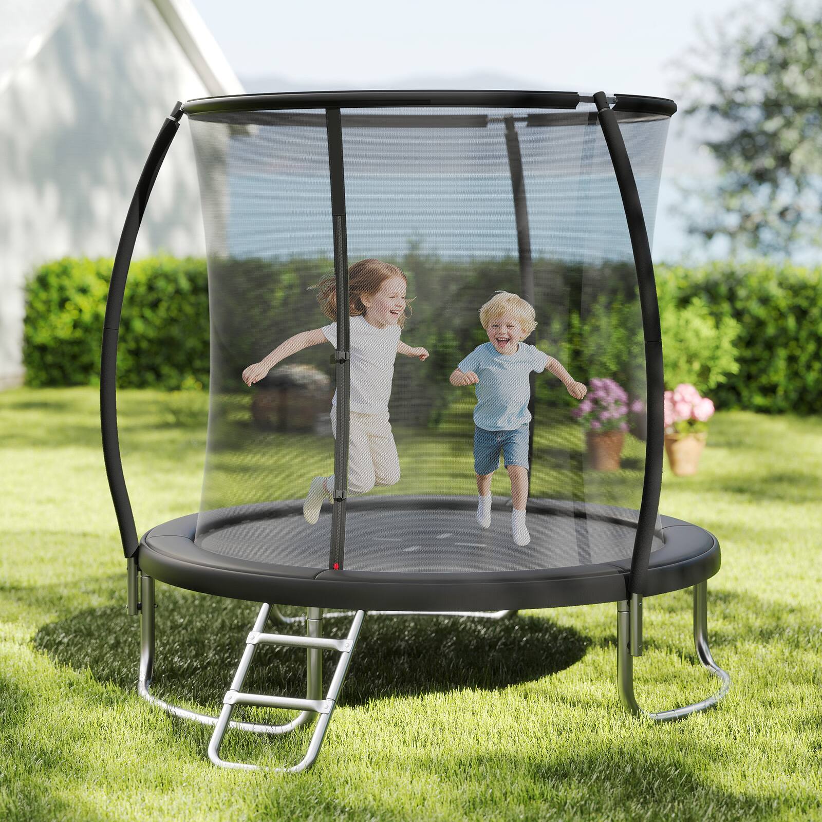 Alt View 1. Gymax - Gymax 8FT Outdoor Trampoline Heavy-Duty Recreational Trampoline w/Safety Enclosure Net - Black.