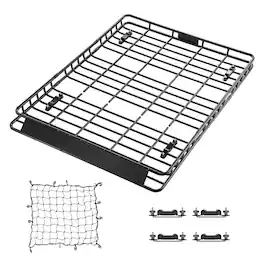VEVOR - Roof Rack Basket, 64 x 50 x 4.1 in, Universal Rooftop Cargo Carrier with Two 35.4 x 39.4 in Cargo Net - Black