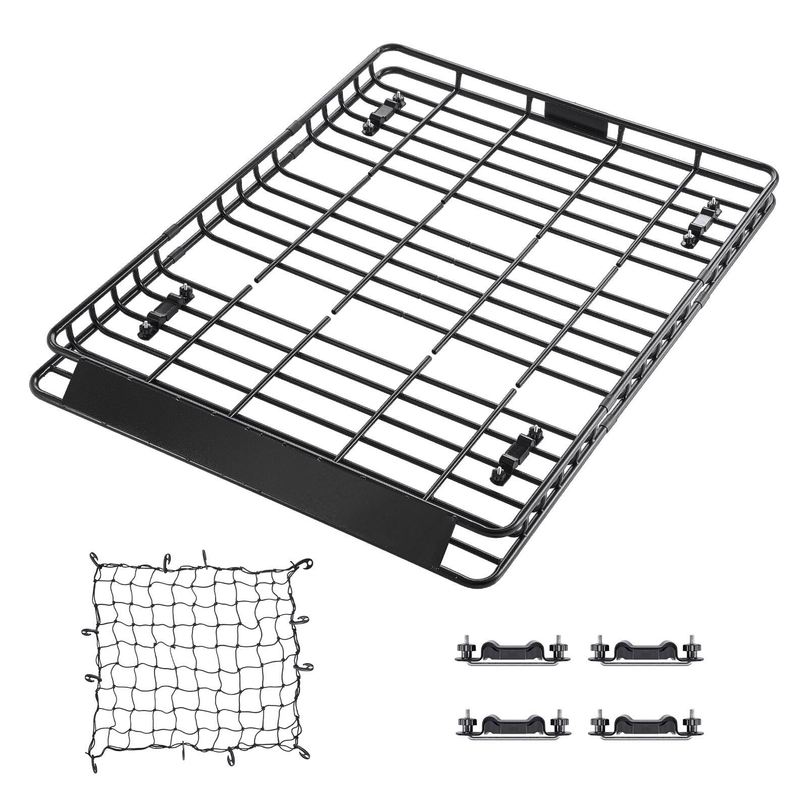 Front. VEVOR - Roof Rack Basket, 64 x 50 x 4.1 in, Universal Rooftop Cargo Carrier with Two 35.4 x 39.4 in Cargo Net - Black.
