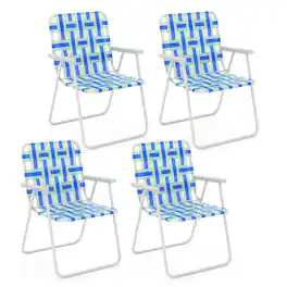 Costway - 4PCS Folding Beach Chair Camping Lawn Webbing Chair Lightweight 1 Position - Blue