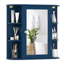 Costway - Multipurpose Mount Wall Surface Bathroom Storage Cabinet Mirror - Blue