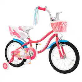 Costway - 16" Kids Bike with Basket Doll Seat & Colorful Streamers 2 Training Wheels - Pink