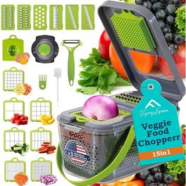PARKER SLATER - 18-in-1 Vegetable Chopper with Container, Food Cutter and Spiralizer for Onions, Salad, Fruits, Vegetables - Green