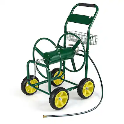 Front. Gymax - Gymax Garden Hose Reel Cart 300 FT of 5/8'' Large Capacity Heavy-Duty Metal Hose Cart Green - Green.