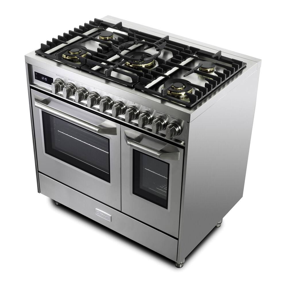 Verona Ultima Series 36 in. Double Oven Dual Fuel Range with 5 Sealed ...