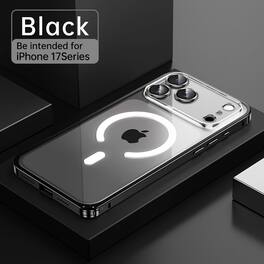 Dteck - Mag Safe Metal Frame Case for Apple iPhone 17 Pro,Slim Clear Back Shockproof Aluminum Bumper Phone Cover with Lens Flim - Black
