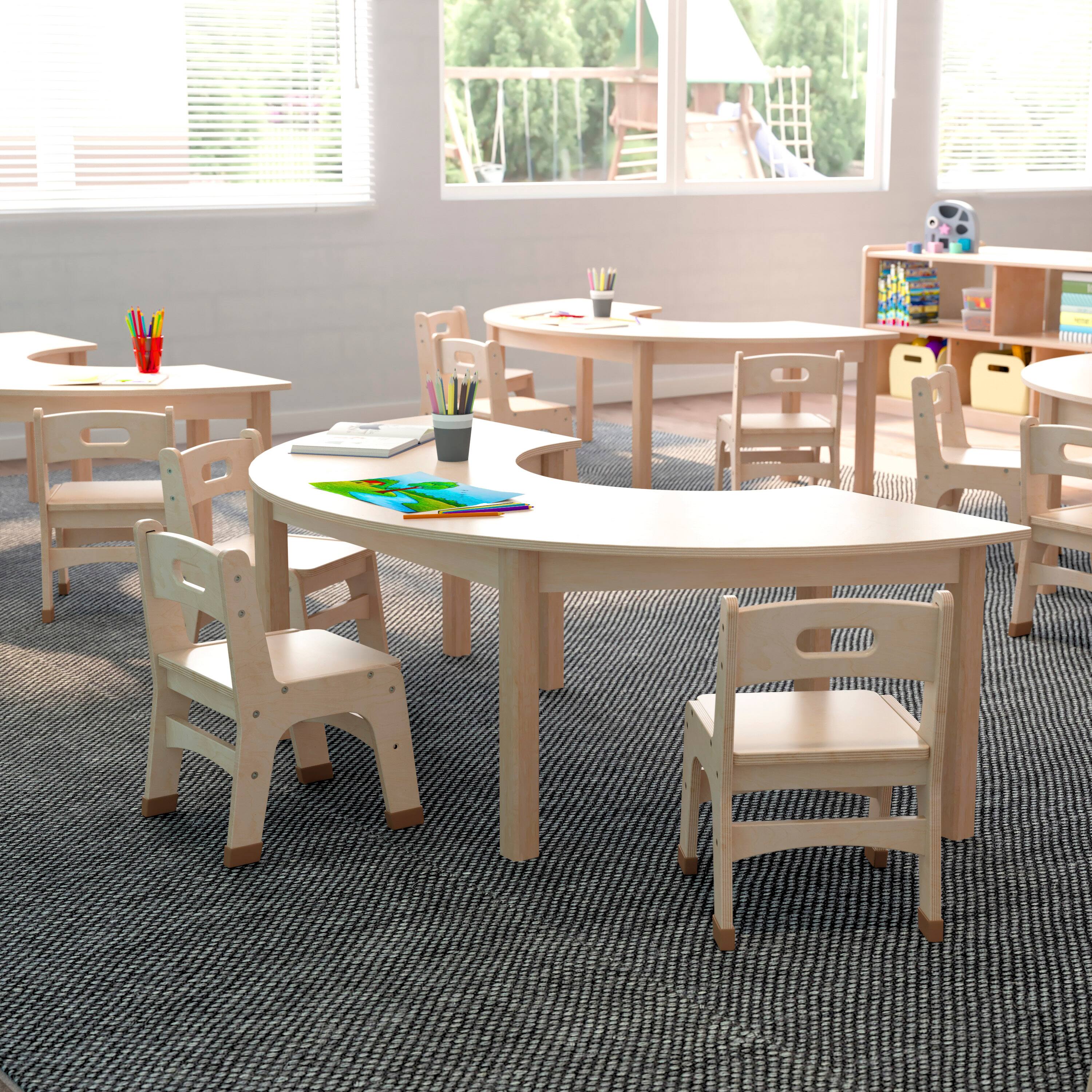Alt View 2. Flash Furniture - Bright Beginnings Commercial Grade Wooden Half Circle Preschool Classroom Activity Table, (29.5"W x 59"D x 18"H), Beech - Natural.