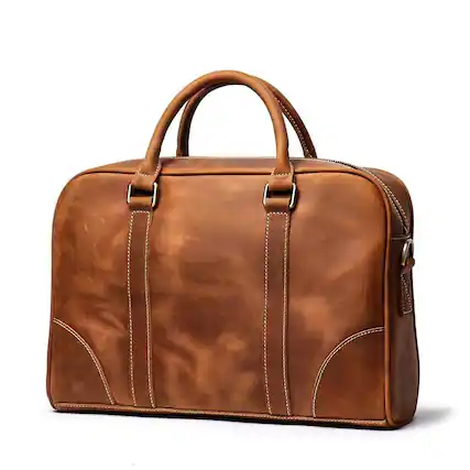 Front. Steel Horse Leather - The Bjorn Leather Laptop Bag | Vintage Leather Briefcase - Brown.