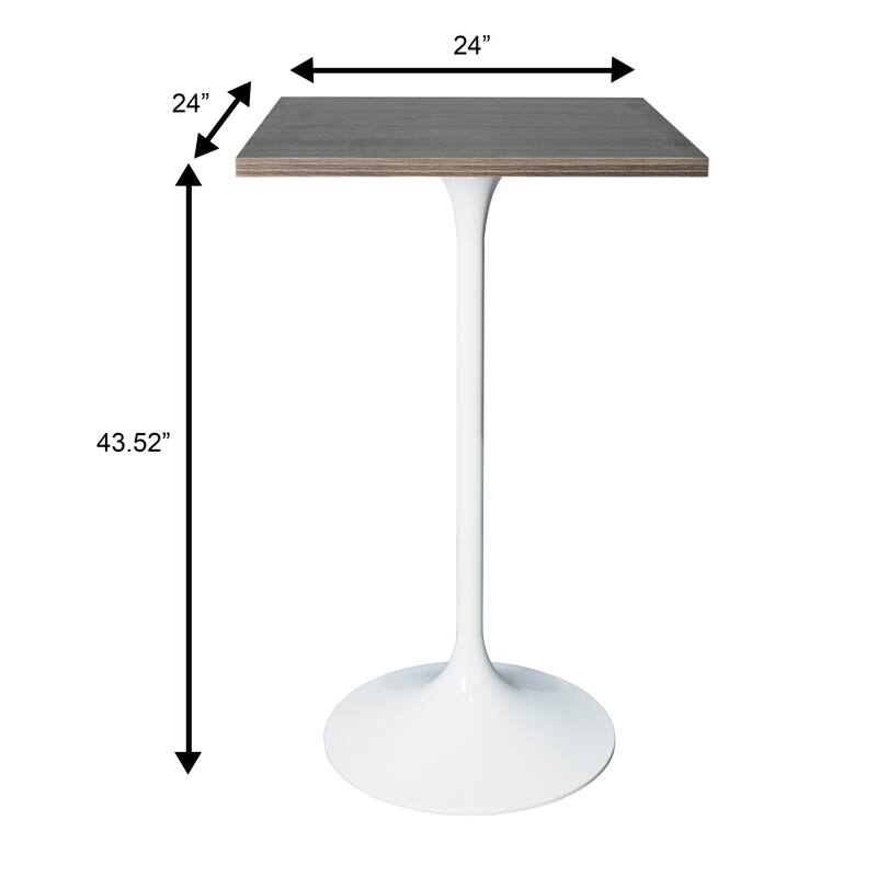 LeisureMod Verve 24 Inch Square Bar Height Table with MDF Top and White ...