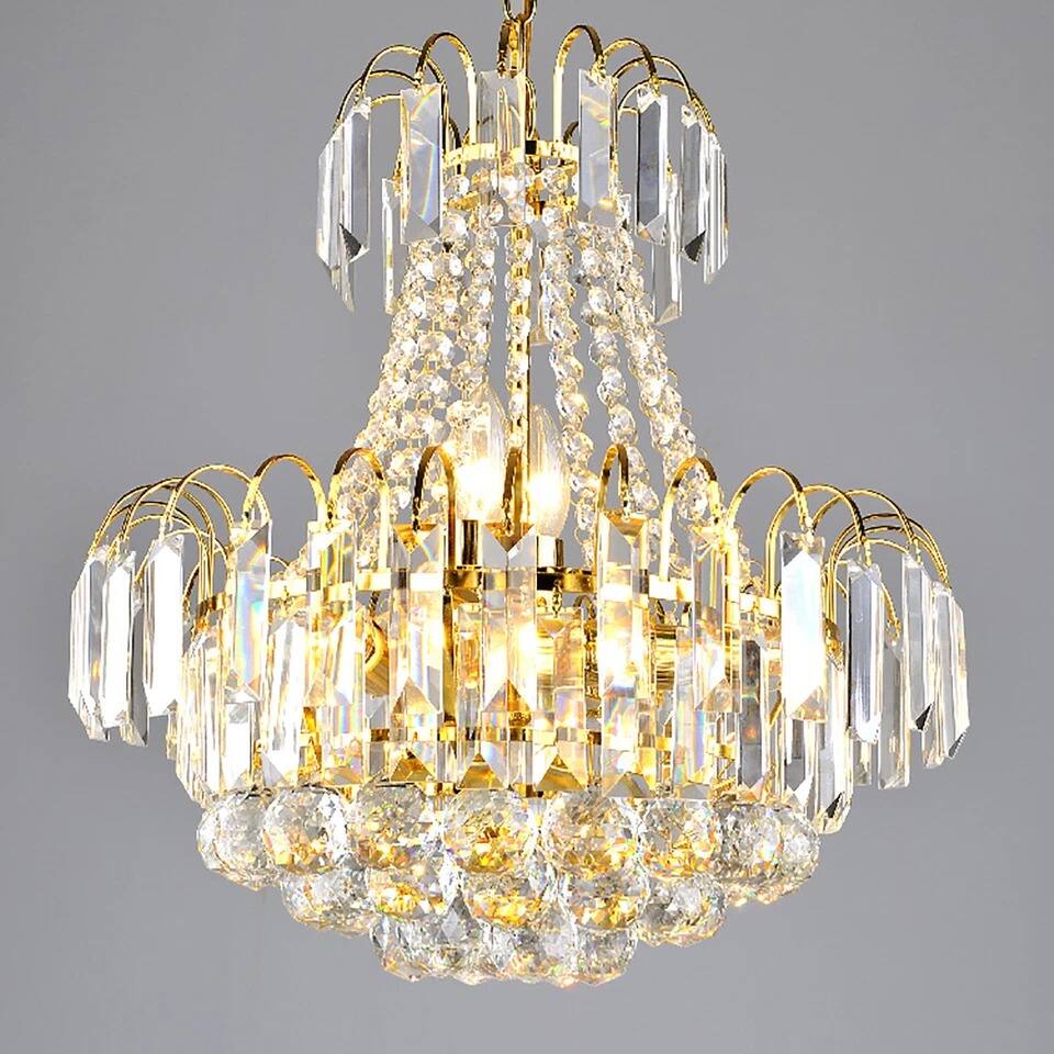 Alt View 4. Home Collection - Elegant K9 Crystal Chandelier Modern Gold Pendant Ceiling Light Fixture 15.7in.