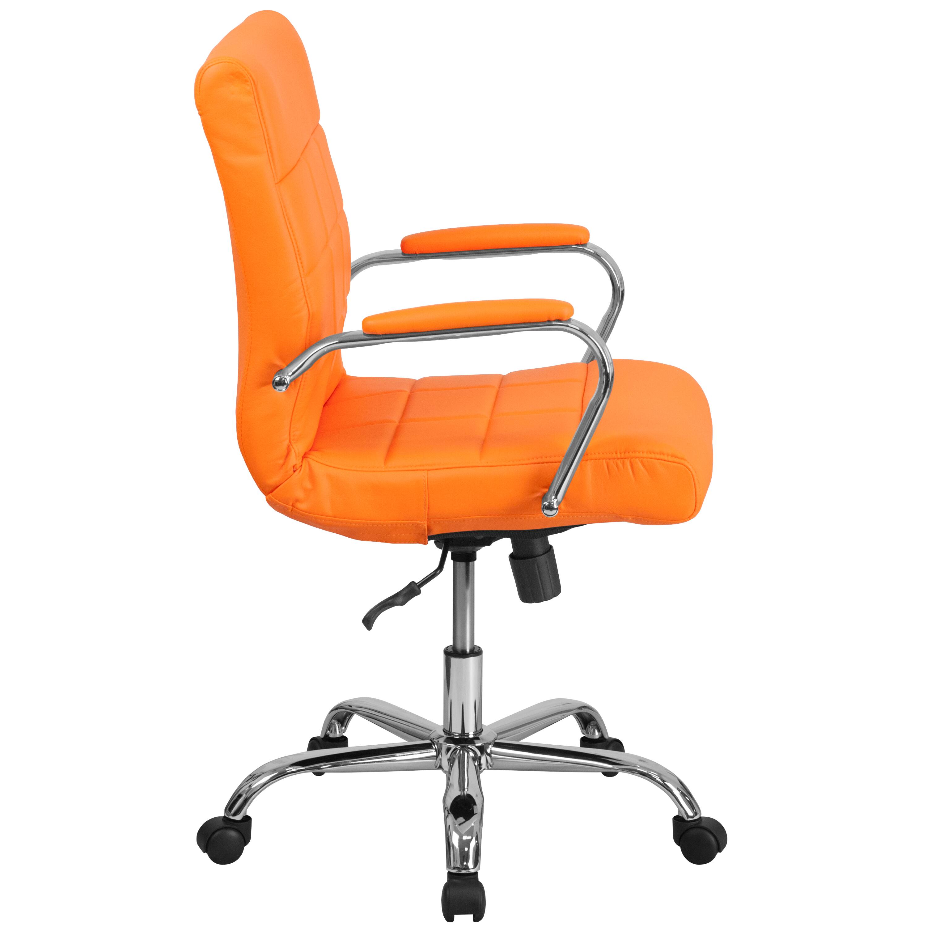 Alt View 6. Emma + Oliver - Mid-Back Vinyl Executive Swivel Office Chair with Chrome Base and Arms - Orange.
