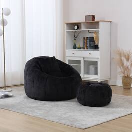 GOODSILO - Modern Round Bean Bag Chair with Ottoman - Ultra Comfortable Lounge Sofa for Living Spaces - Black