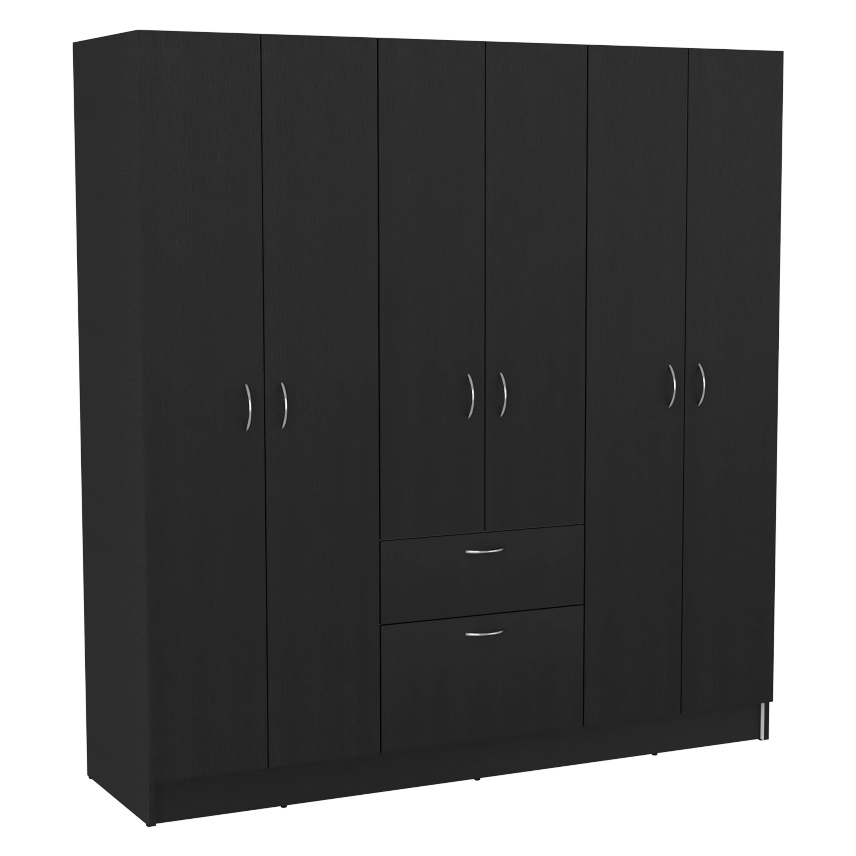Angle. TinyHomie - Kibo 6 Doors Armoire One Drawer Rod Seven Interior Shelves Black Wengue / White -Bedroom - Black White.