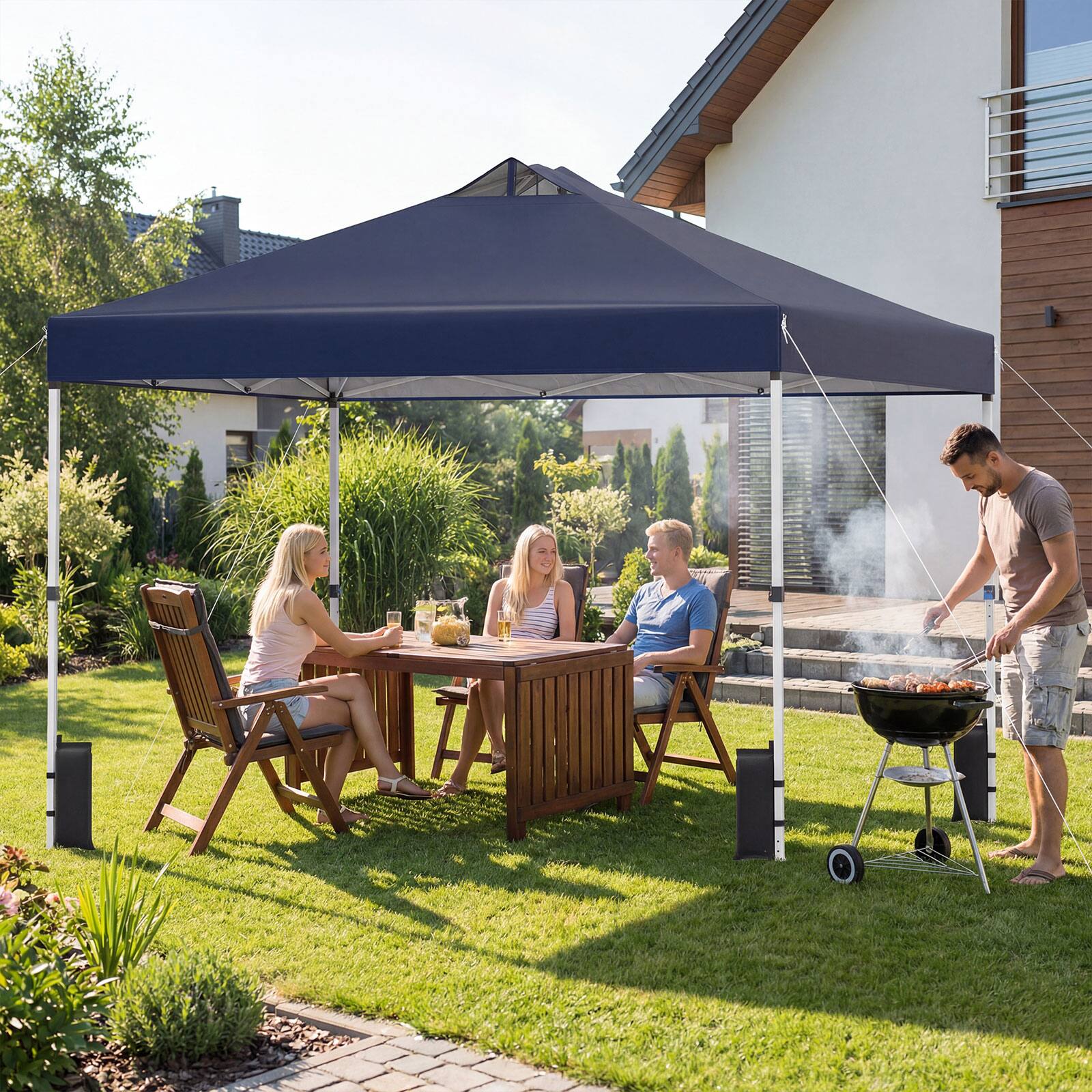 Alt View 4. Gymax - Gymax 10x10 FT Pop up Canopy Tent Wheeled Carry Bag 4 Canopy Sand Bag Blue - Blue.