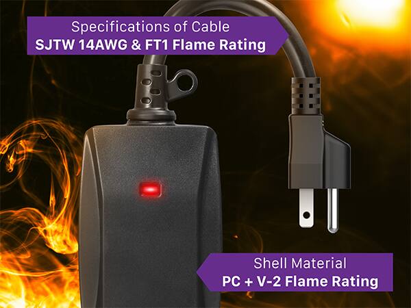 Specifications of Cable: SJTW 14AWG & FT1 Flame Rating

Shell Material: PC + V-2 Flame Rating