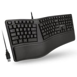 HESVAP - Ergonomic Split Wired Keyboard with Cushioned Wrist Rest, 110 Keys, Numeric Keypad, USB-A - Black