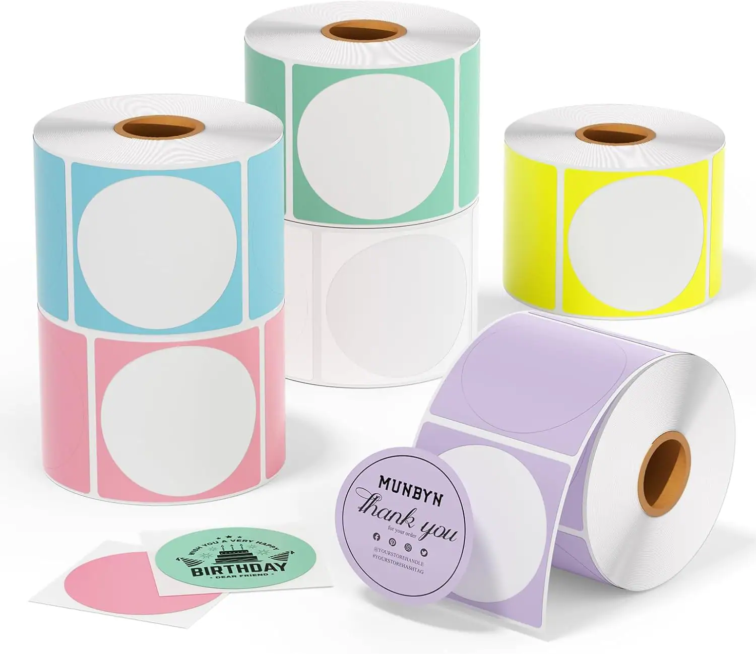 MUNBYN - 2 Inch Circle Color Thermal Sticker Labels - Multiple Colors
