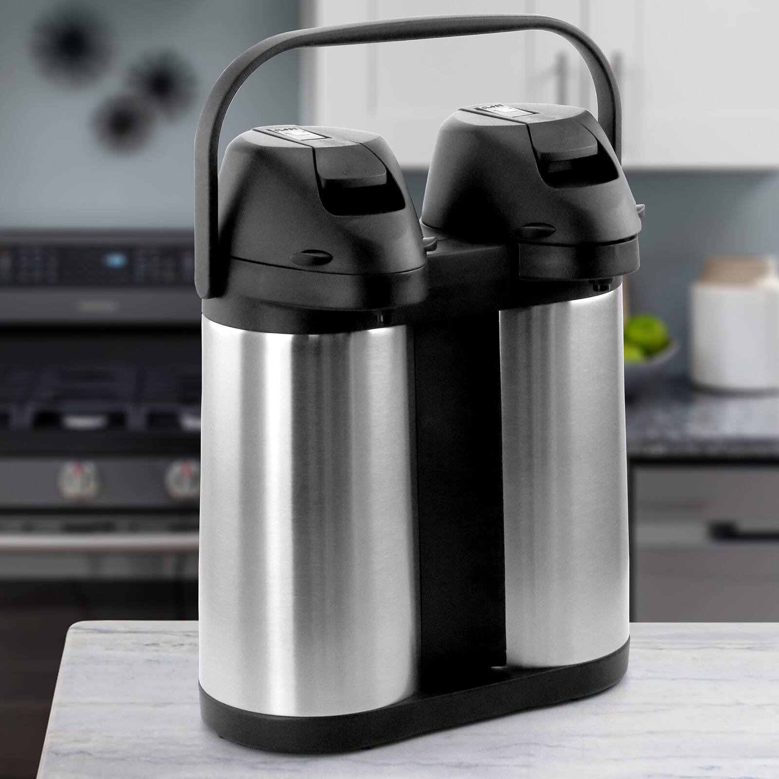 Alt View 3. MegaChef - MegaChef Dual 2 Quart Stainless Steel Airpot, Hot Water Dispenser for Coffee and Tea - Silver and Black.