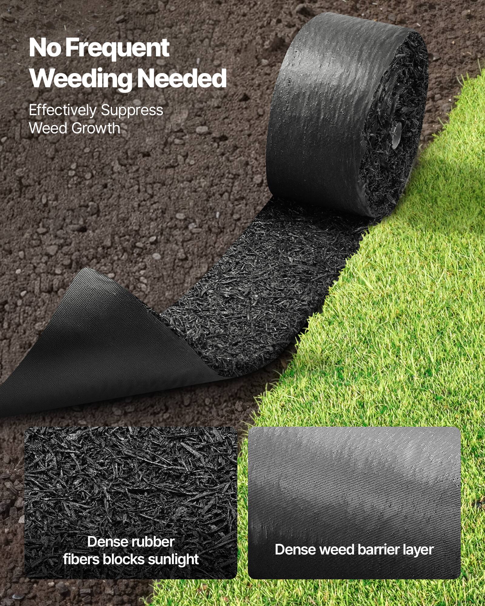 No Frequent Weeding Needed  
Effectively Suppress Weed Growth  

Dense rubber fibers block sunlight  
Dense weed barrier layer