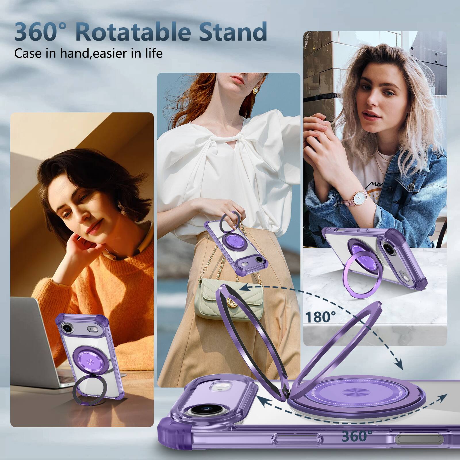 360° Rotatable Stand  
Case in hand, easier in life