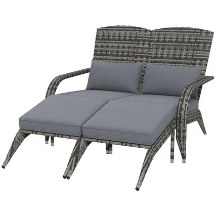 Front. Resenkos - Resenkos PE Rattan Adirondack 2-Person Chair, Cushioned & Footrest, Outdoor Fire Pit Lounge, Gray - Gray.