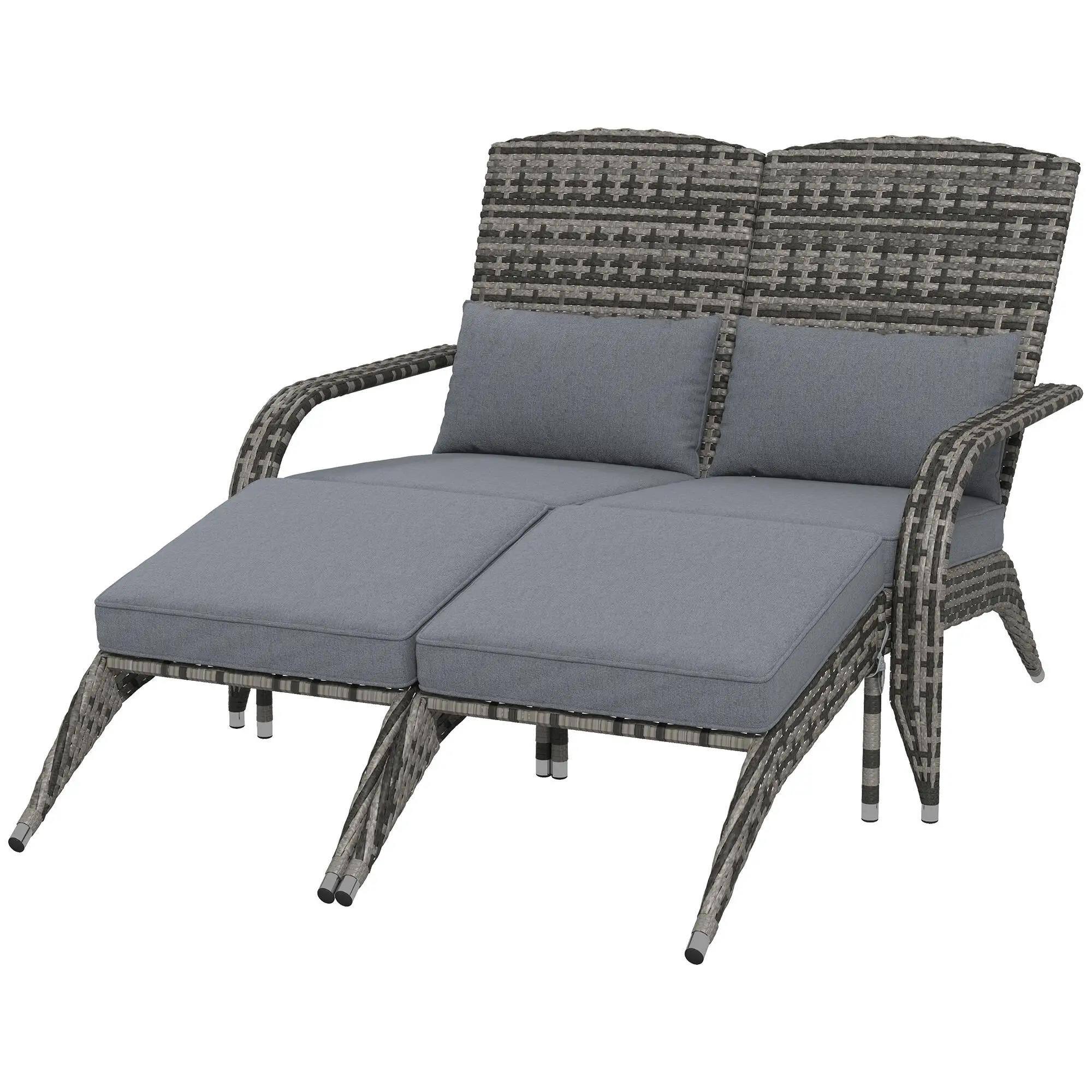 Front. Resenkos - Resenkos PE Rattan Adirondack 2-Person Chair, Cushioned & Footrest, Outdoor Fire Pit Lounge, Gray - Gray.