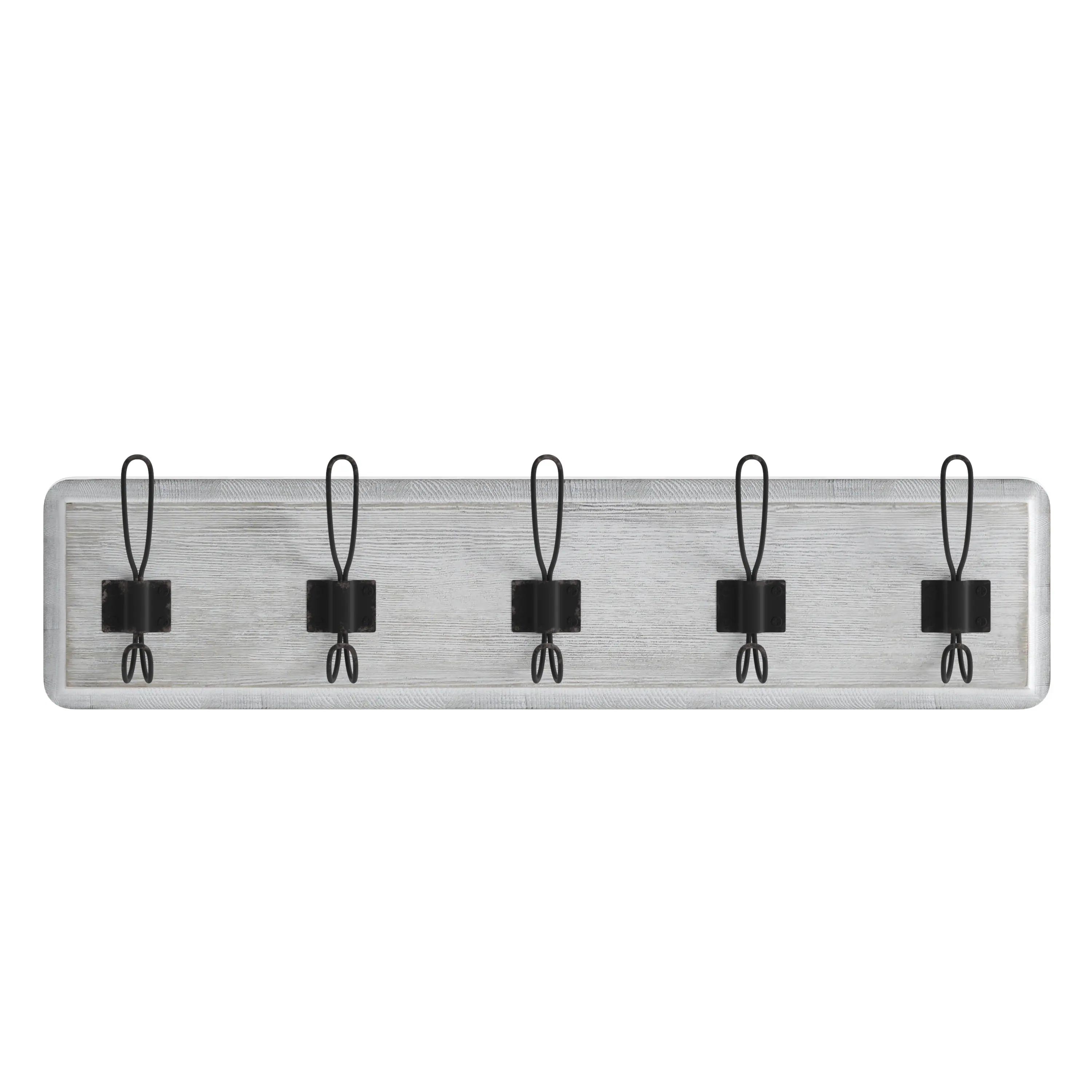 Alt View 9. Emma + Oliver - Wade Rustic Wall Hanging Storage Rack with 5 Hooks for Entryway, Kitchen, Bathroom and More - White Wash.