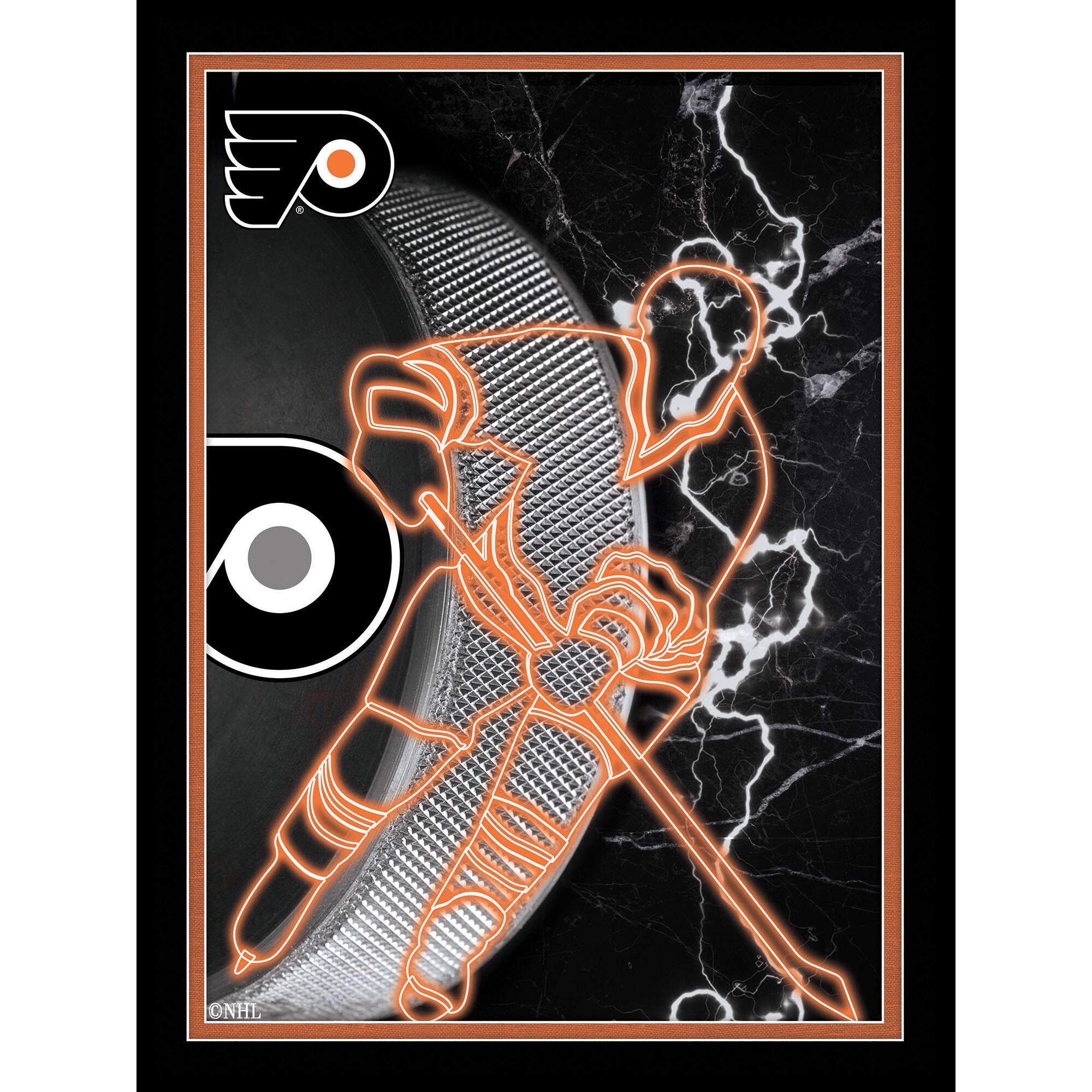 Black Philadelphia Flyers 12'' x 16'' Framed Neon Player Print