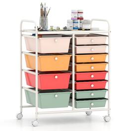 Costway - 12-Drawer Rolling Storage Cart with Removable Drawers & Lockable Casters for Office - Macaron Multicolor