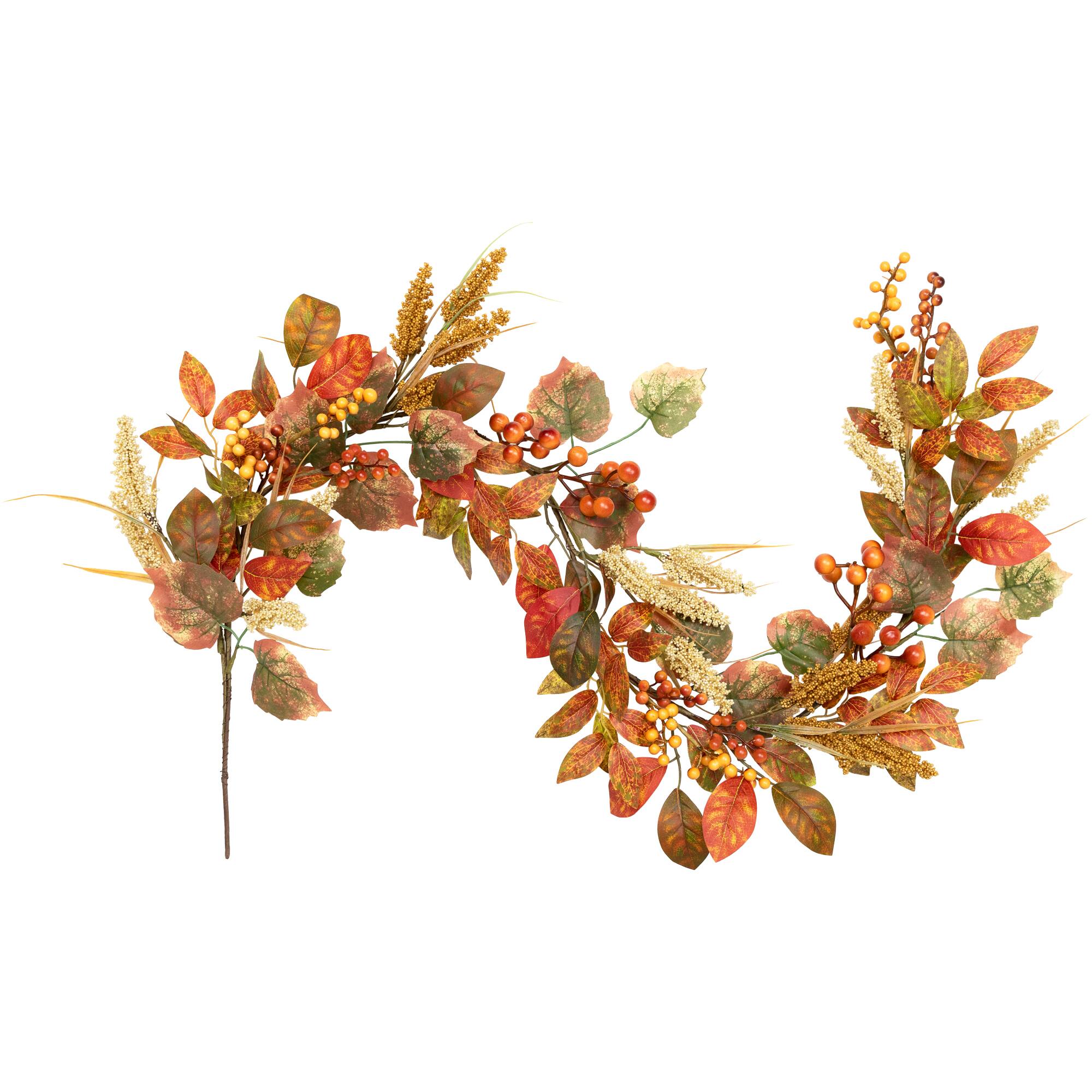 Northlight Autumn Leaves and Berries Artificial Fall Harvest Garland 5 ...