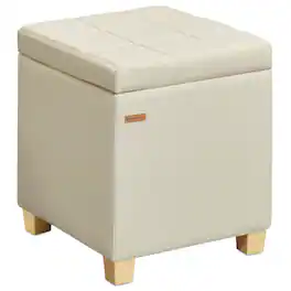 Songmics Home - Square Storage Ottoman, Foot Stool Footrest with Legs, Ottoman Cube with Hinged Lid, for Living Room, Bedroom - Summer Sand