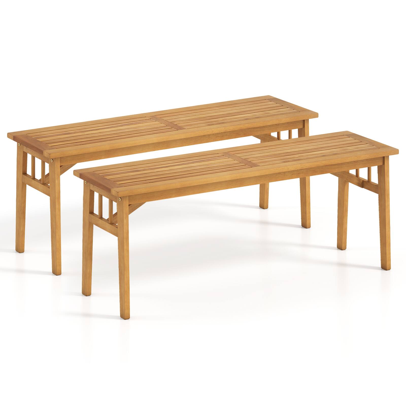 Alt View 8. Gymax - Gymax 2 PCS Acacia Wood Outdoor Bench 48'' Long Backless Wooden Picnic Bench w/ Slatted Seat - Yellow.