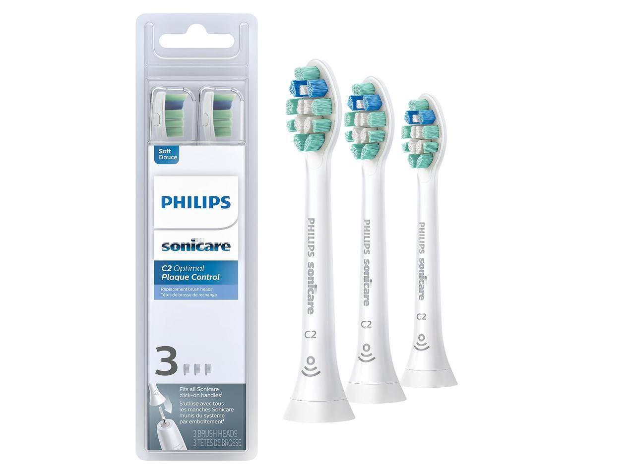 Philips - Sonicare Genuine C2 Optimal Plaque Control Toothbrush Heads - 3 Brush Heads - HX9023/65 - White