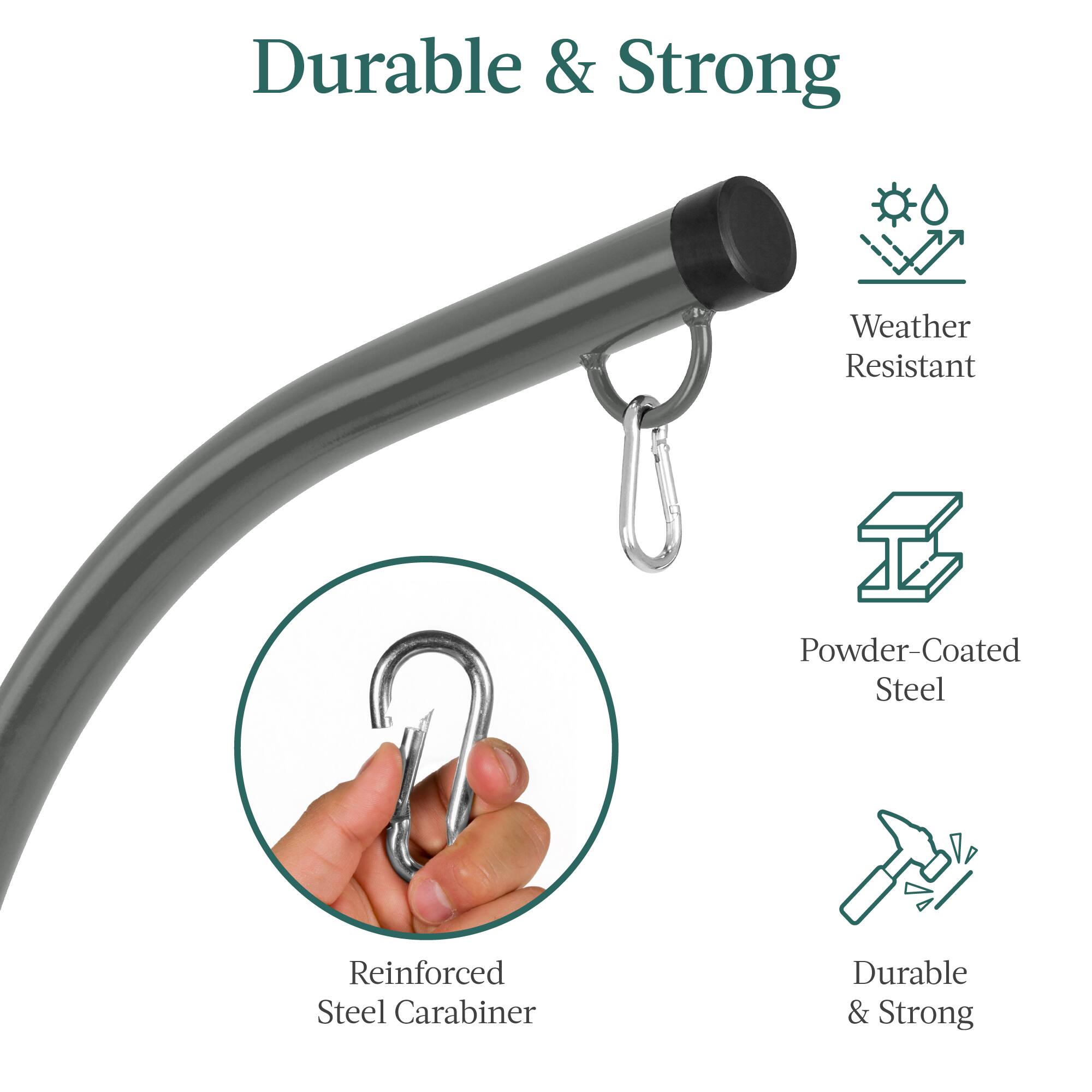 Durable & Strong

- Weather Resistant
- Powder-Coated Steel
- Reinforced Steel Carabiner
- Durable & Strong