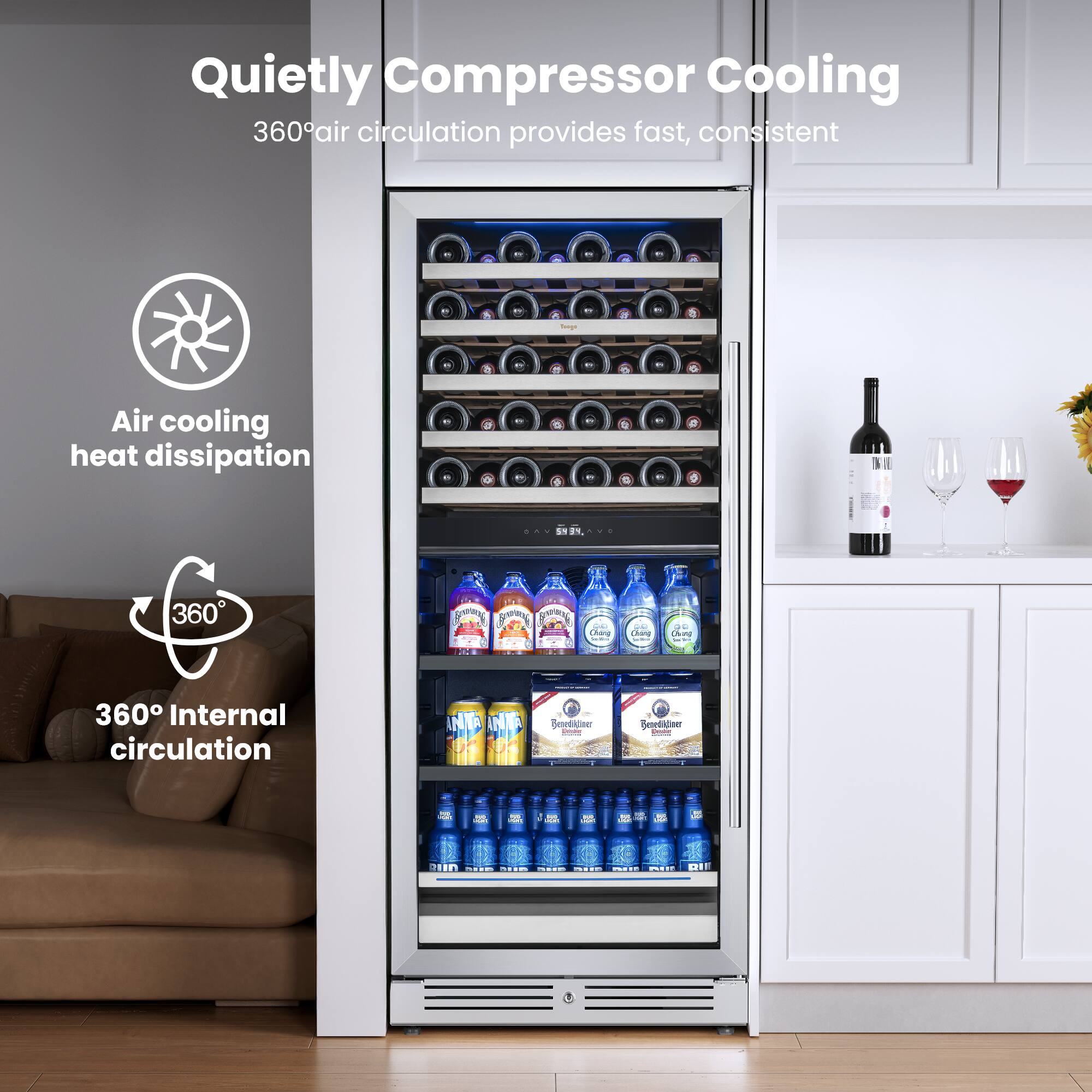 Quietly Compressor Cooling  
360° air circulation provides fast, consistent Air cooling heat dissipation  
360° Internal circulation