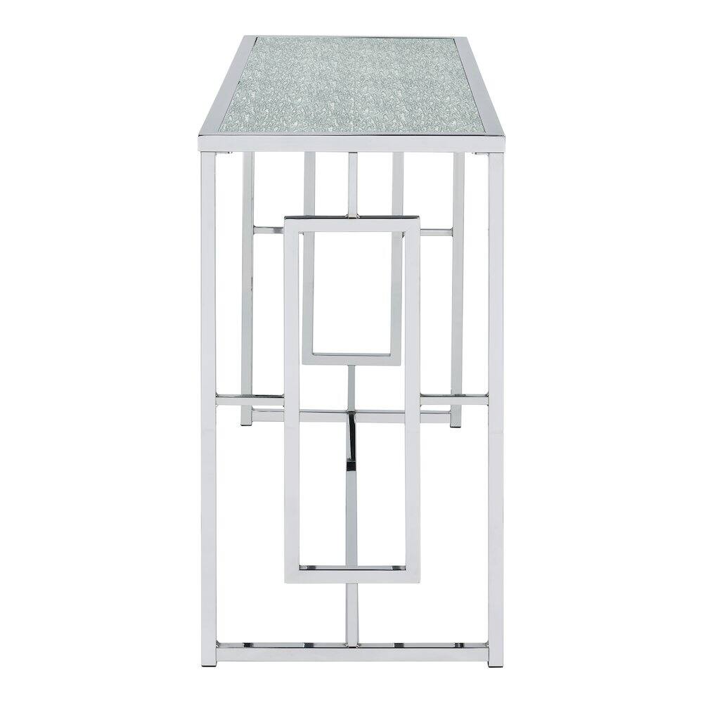 Alt View 2. Furniture of America - Harper Metal Chrome Sofa Table with Pattern Top in Chrome - Silver.