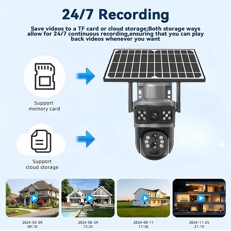 24/7 Recording

Save videos to a TF card or cloud storage; Both storage ways allow for 24/7 continuous recording, ensuring that you can play back videos whenever you want.

- Support memory card
- Support cloud storage

Dates and Times:
- 2024-03-09 09:10
- 2024-06-29 13:25
- 2024-08-11 17:36
- 2024-11-25 21:19