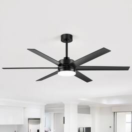 Breezary - 65-In Ceiling Fan with 3-Color Light, 6 Plywood Blades, DC Motor, Remote Control, Timer with Memory Function - Matte Black
