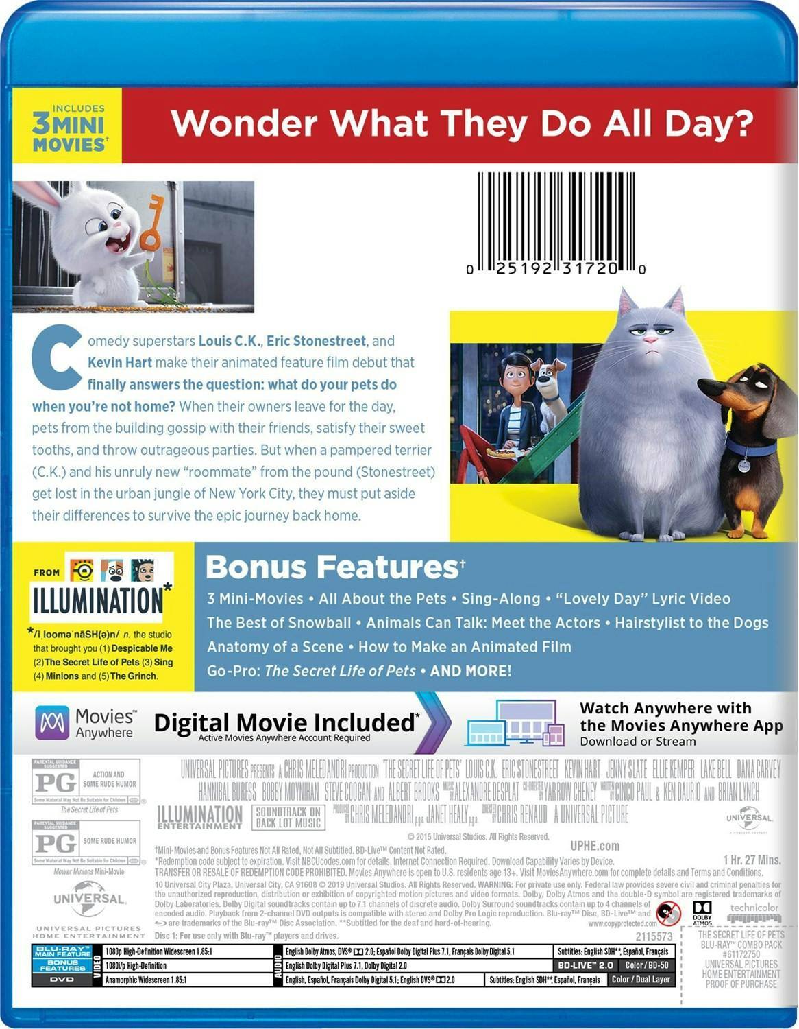 Back. The Secret Life of Pets (DVD + Digital) [Blu-ray].