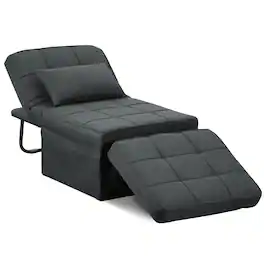 Ainfox - Sofa Bed Breathable Linen Couch Bed with Adjustable Backrest Convertible Chair for Living Room Apartment Office - dark gray