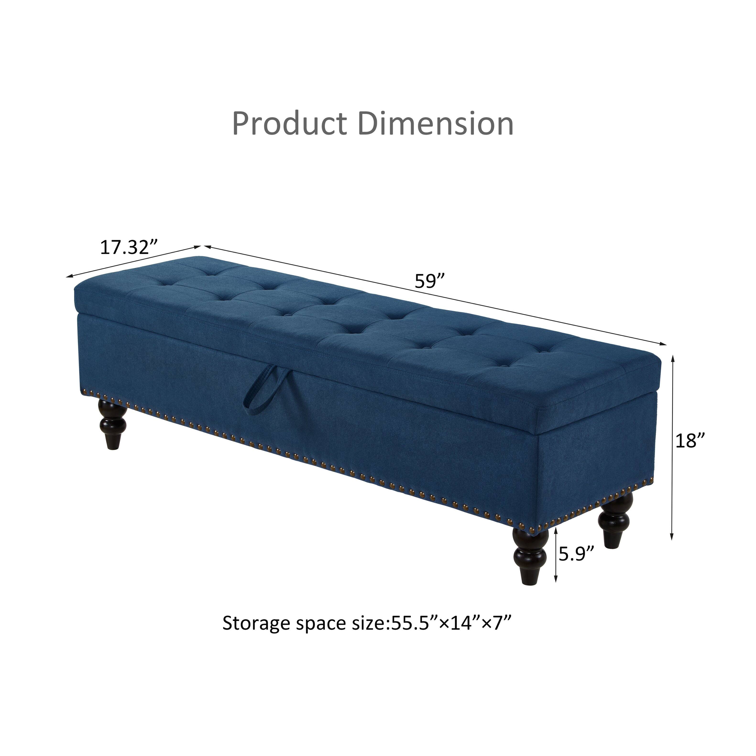 Product Dimension
17.32"
59"
18"
5.9"

Storage space size: 55.5" x 14" x 7"