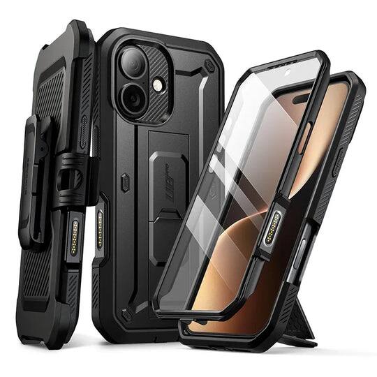 Angle. SUPCASE - Unicorn Beetle Pro Rugged Case for iPhone 17 – Full-Body Protection with Screen Protector - Black.