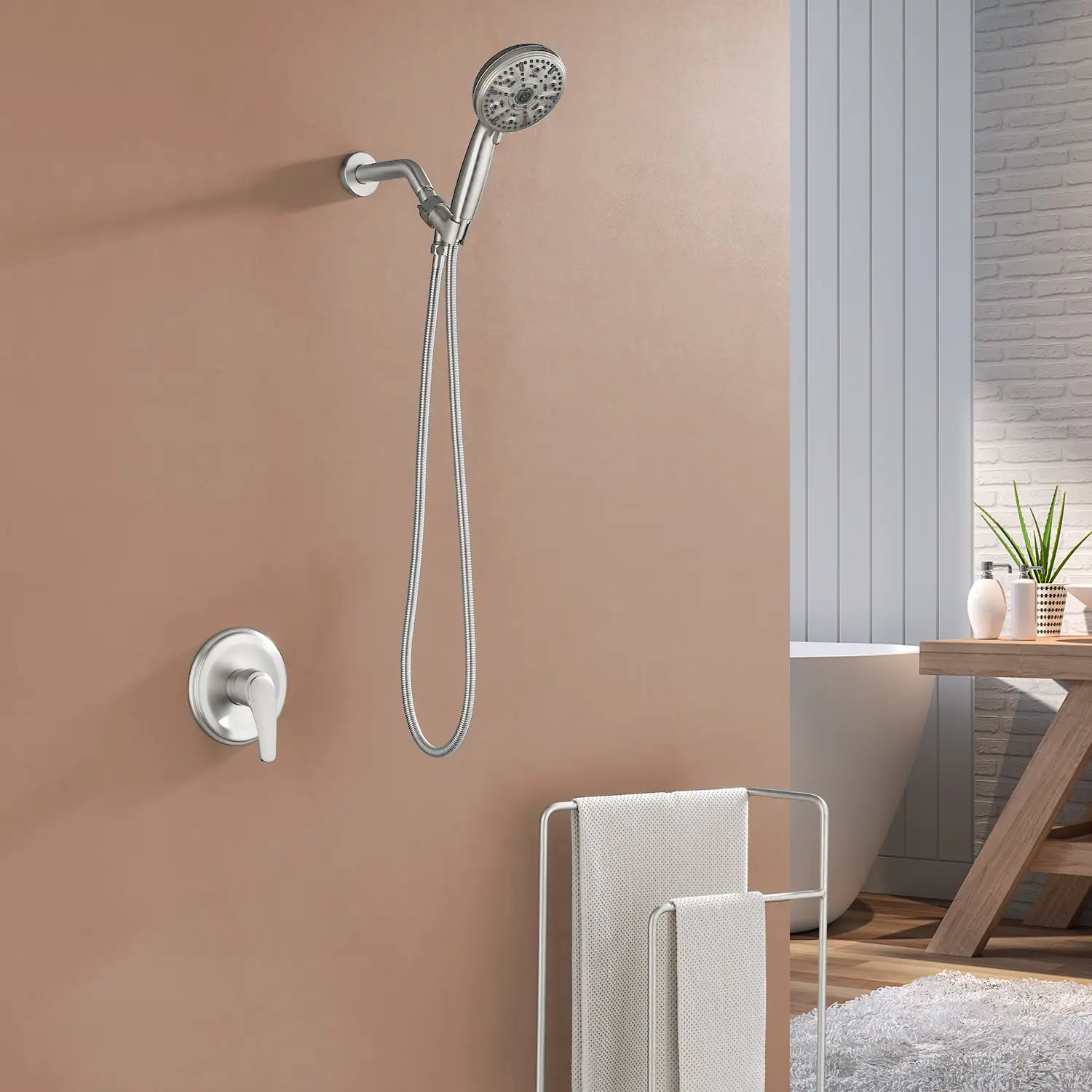 Alt View 2. Boyel Living - Brushed Nickel Shower Set with 10 Function Handheld Shower and Pressure Balance Valve - Brushed Nickel.