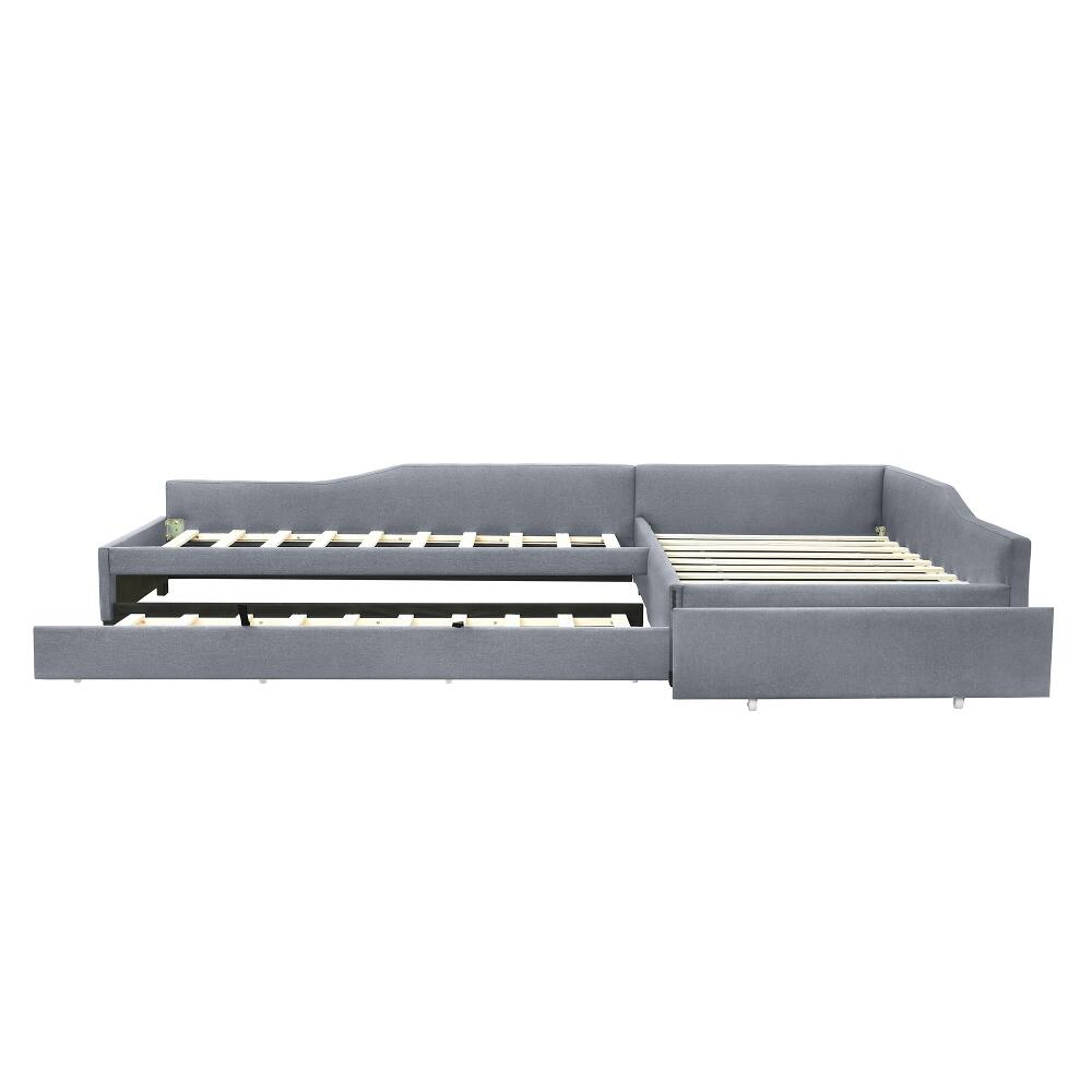 Alt View 9. Loheer - Loheer Double Twin Daybed with Trundle Upholstered Gray - Gray.