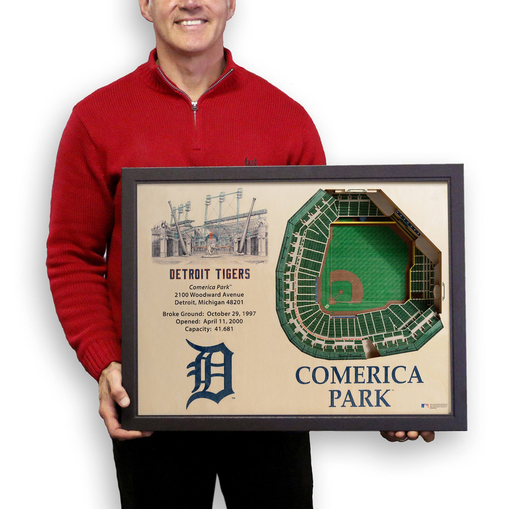 DETROIT TIGERS  
Comerica Park  
2100 Woodward Avenue  
Detroit, Michigan 48201  
Broke Ground: October 29, 1997  
Opened: April 11, 2000  
Capacity: 41,681  

COMERICA PARK
