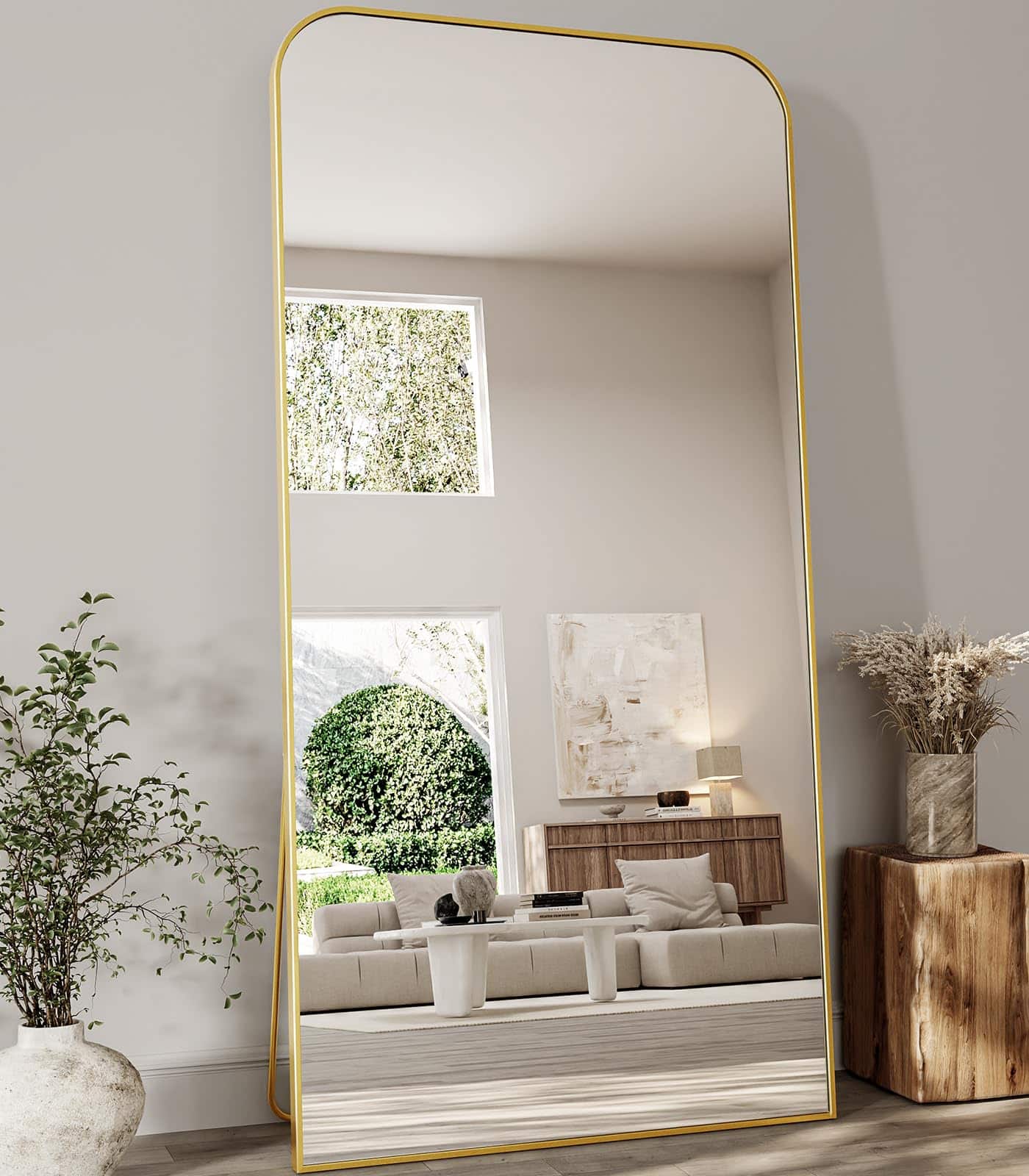 Hirose Alice - Koonmi Full Length Mirror Mirror Full Length with Stand Domed Top Square Edged Floor Mirror with Aluminum