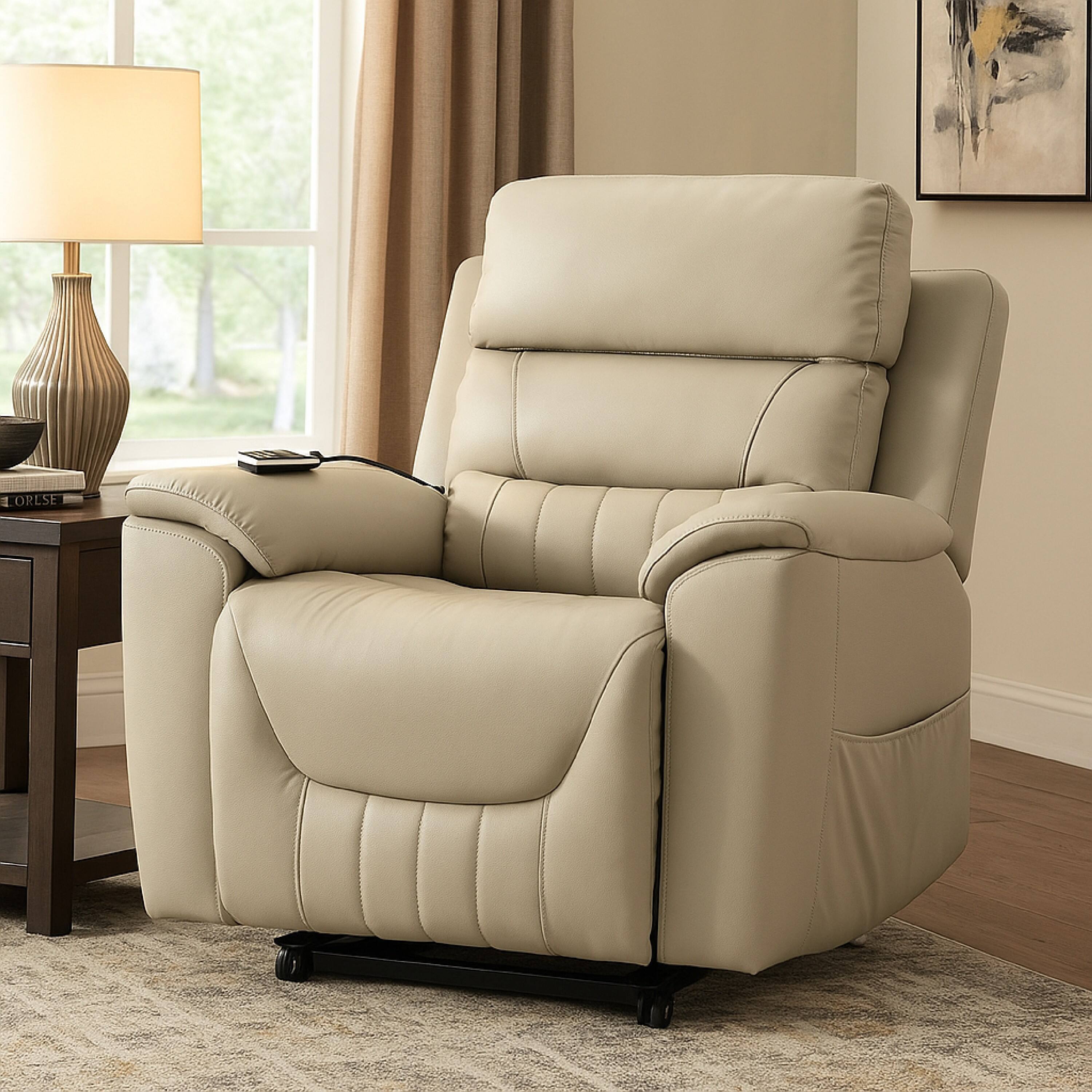 Alt View 5. Manhattan Lane - Arshie Power Lift Recliner Chair, Heating n Massage - Light Gray.