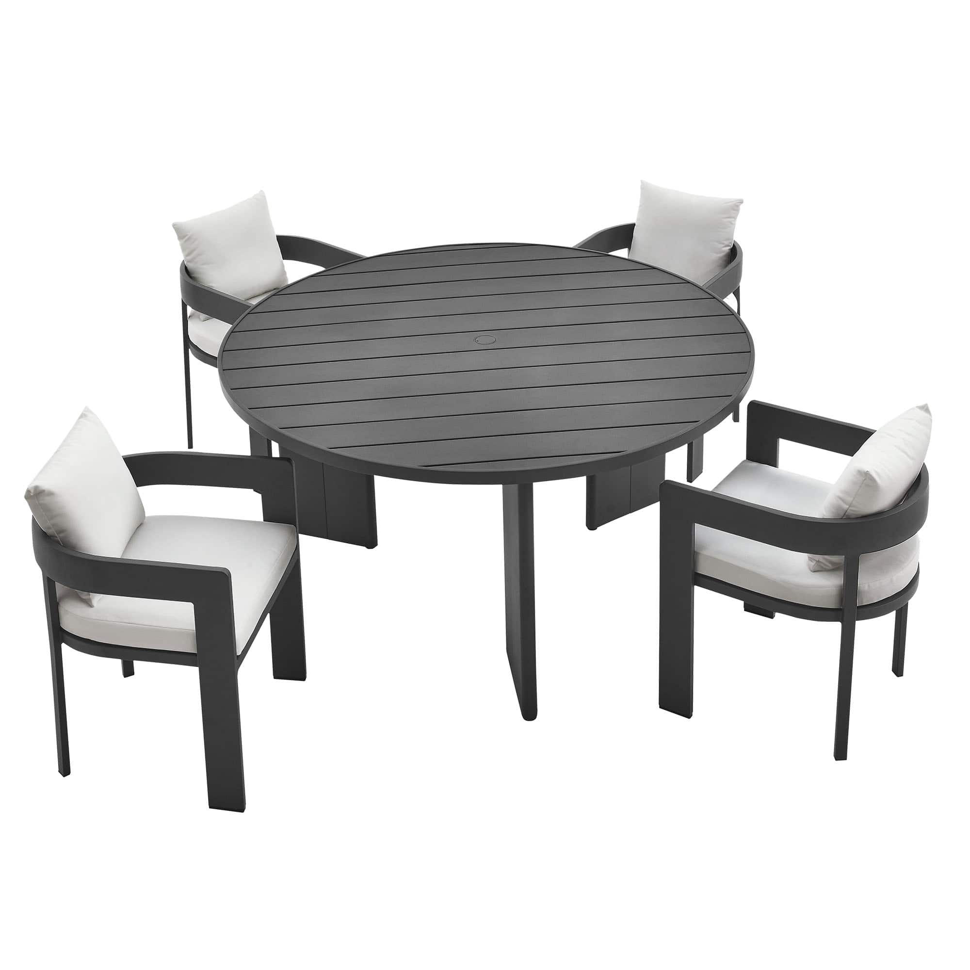 Modway - Tahoe 5-Piece Outdoor Aluminum Dining Set for 4, 59 in Round Table and Cushioned Chairs - Gray White price history on PriceWatchPro