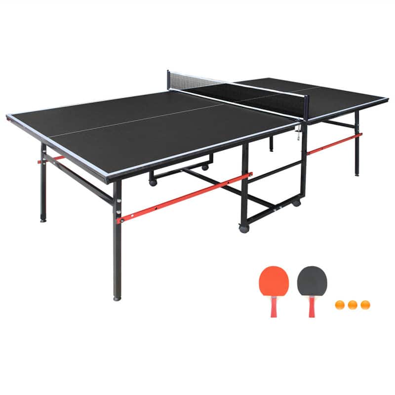 HTUTWOO - 8ft Mid-Size Table Tennis Table -Foldable & Portable Ping Pong Set,Indoor Game Surface,Net, 2 Paddles & 3 Balls Included - Black