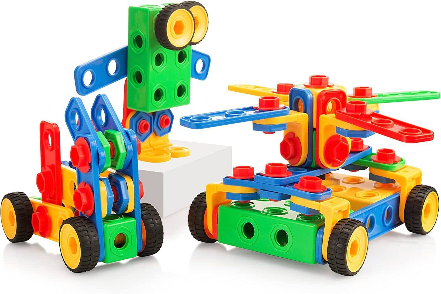 Back. Play22 - STEM Toy Building Blocks Set for Boys & Girls – 104 PCS Educational Construction Toys with Storage Box.